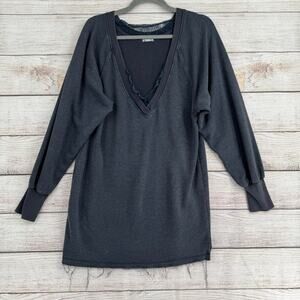 Intimately Free People Scoop Neck Lace Trim Tunic Sweatshirt Womens Small Blue